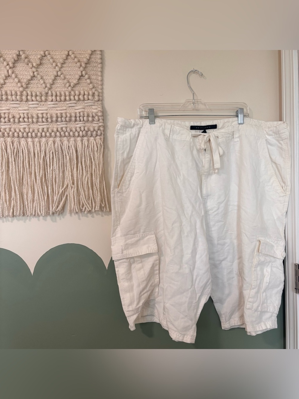 Sean John White Linen-Cotton Drawstring Shorts